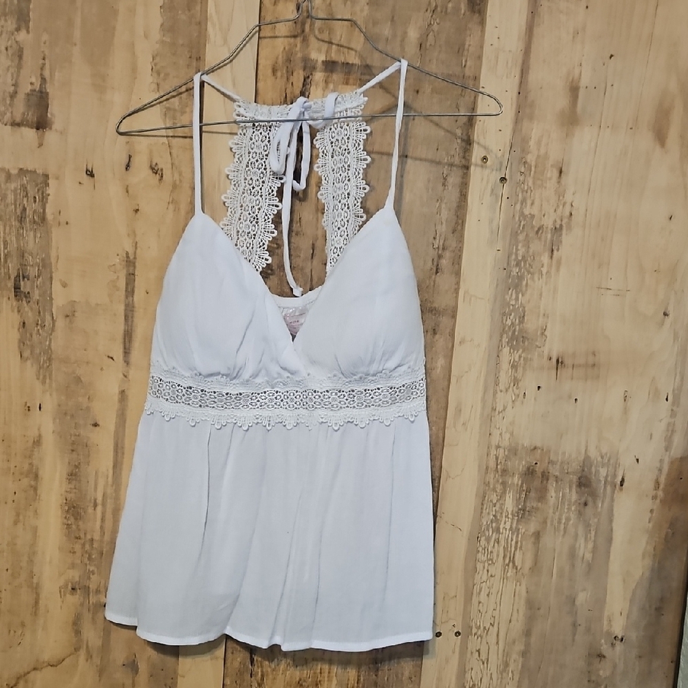 No Boundaries White Lace Trim Camisole